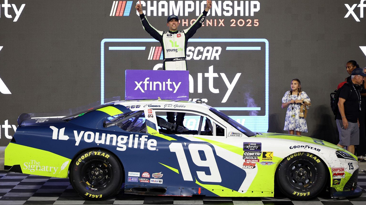 Young Life's Joe Gibbs Racing car wins