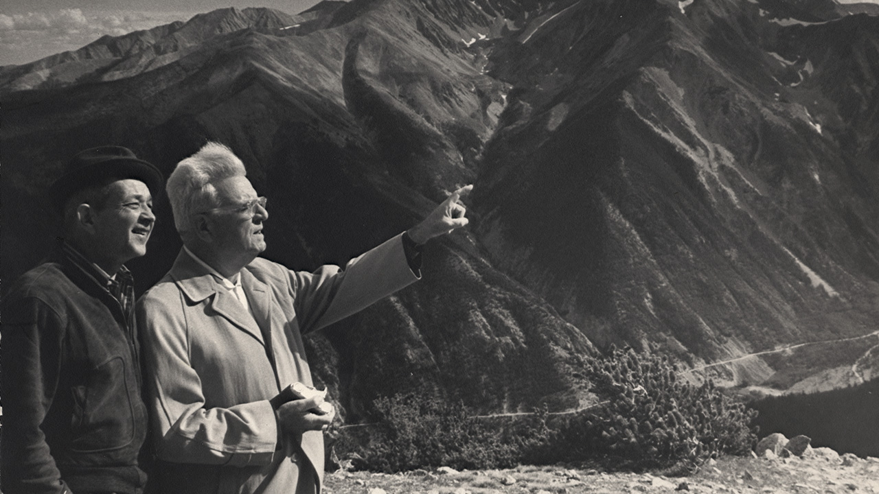 Standing on top of a mountain in the early days of Frontier Ranch