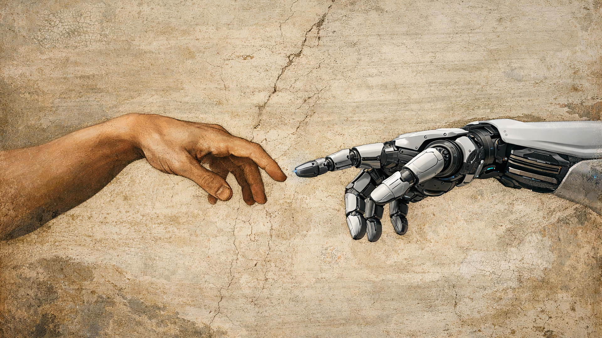 human hand and robotic hand