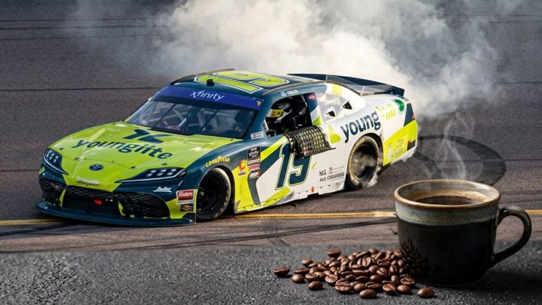JD Gibbs Young Life racing car and cup of coffee