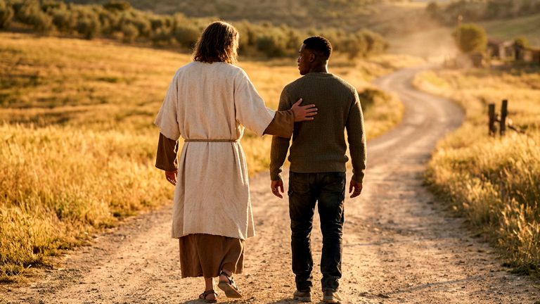 Jesus walking with another man