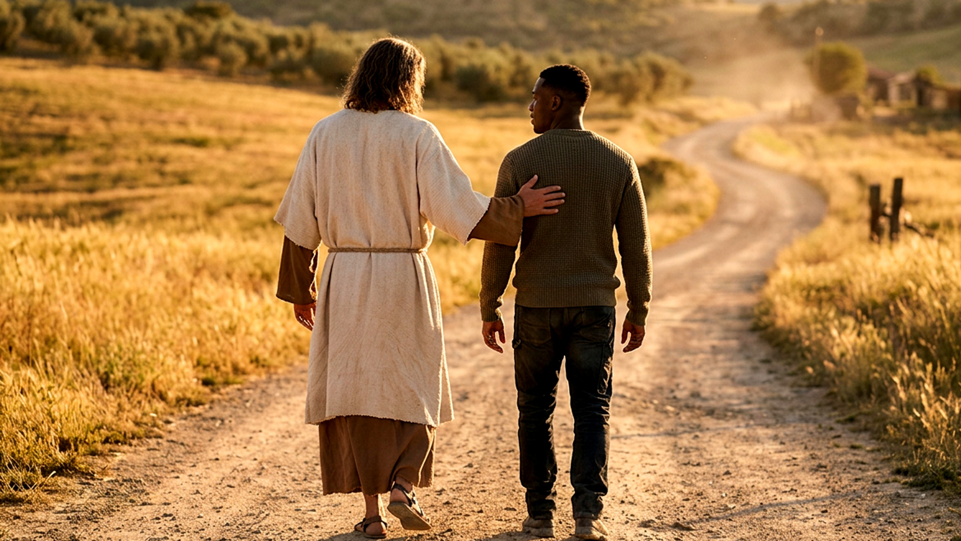 Jesus walking with another man