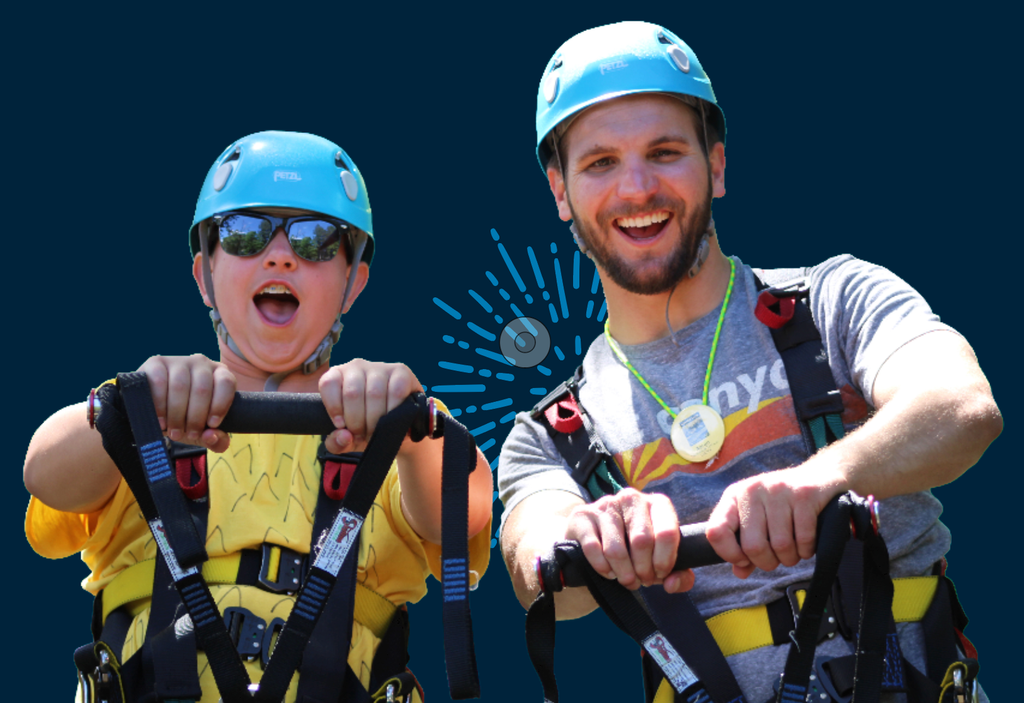 young life leader and kid having fun at camp